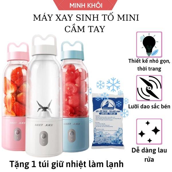 Máy xay sinh tố mini cầm tay Meet Juice 500ml tặng túi đá giữ nhiệt 24H, máy xoay hoa quả