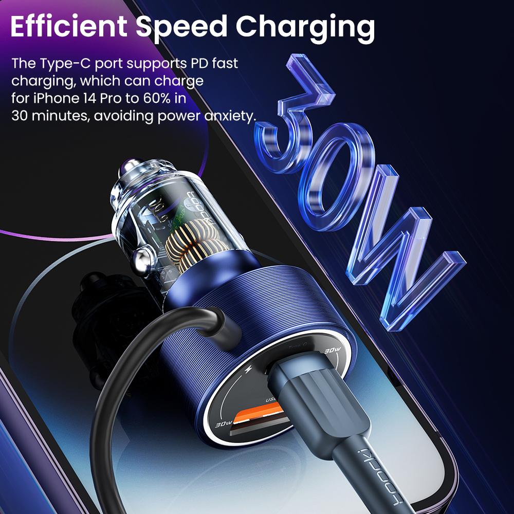 Toocki 60W USB A Type C Cổng kép Bộ sạc xe PD sạc nhanh