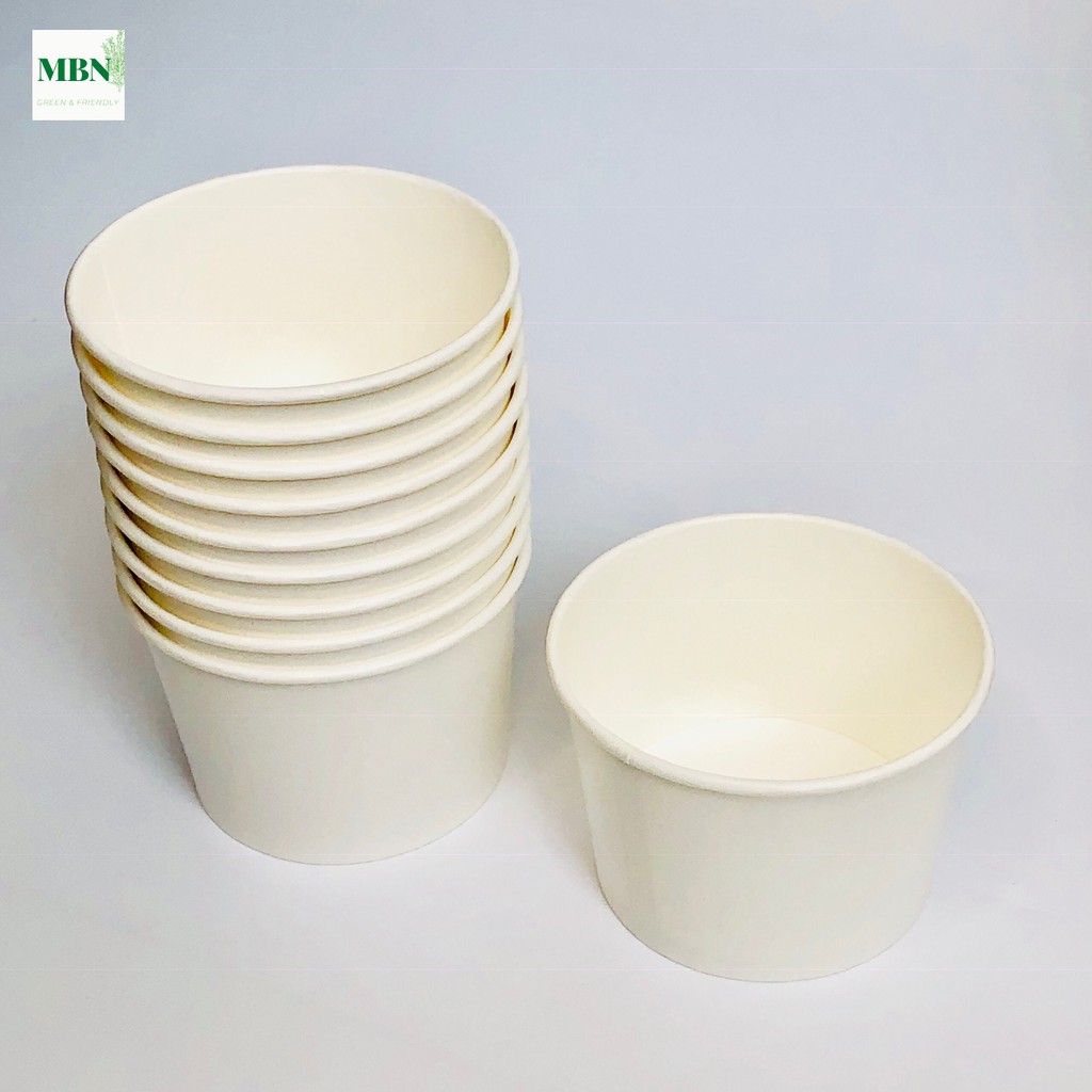 Tô Giấy Trắng Trơn 500ML Kèm Nắp Bằng Đựng Thức Ăn, Cháo, Soup, Salad (Set 50 Tô)