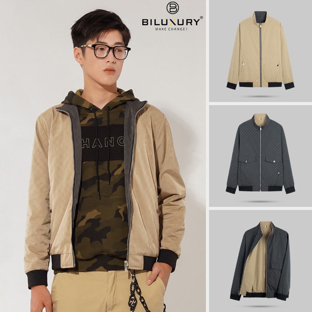 Áo khoác gió nam Biluxury  thiết kế mặc 2 mặt tiện lợi phom vừa suông nhẹ phù hợp với nhiều vóc dáng 6AG2T022BEI-GHT