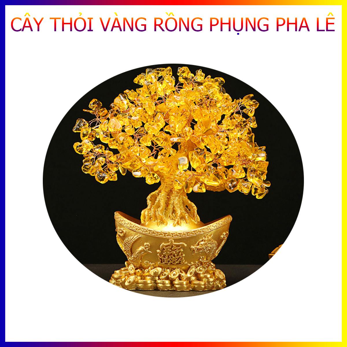 Cây Thỏi V.àng Tài Lộc Rồng Phụng Pha Lê 18cm