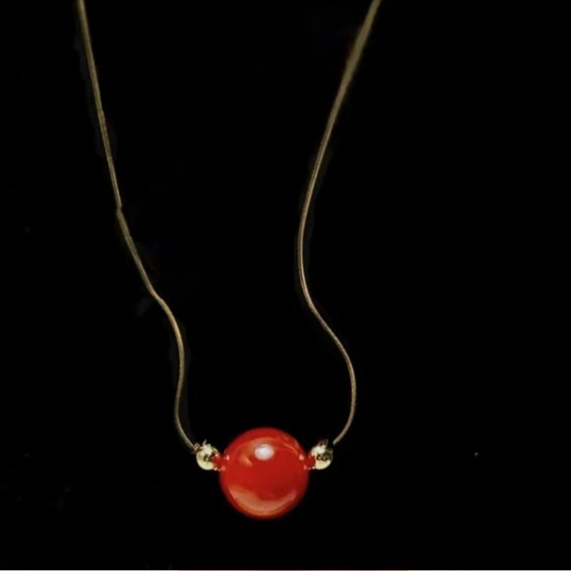 Dây Chuyền Sợi Mì Mặt Trái Châu Đá Đỏ Titan Ko Đen TT 4371