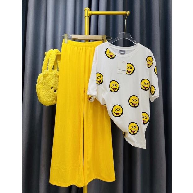 SET QUẦN ỐNG SUÔNG PHỐI ÁO THUN MẶT CƯỜI SIÊU HOT