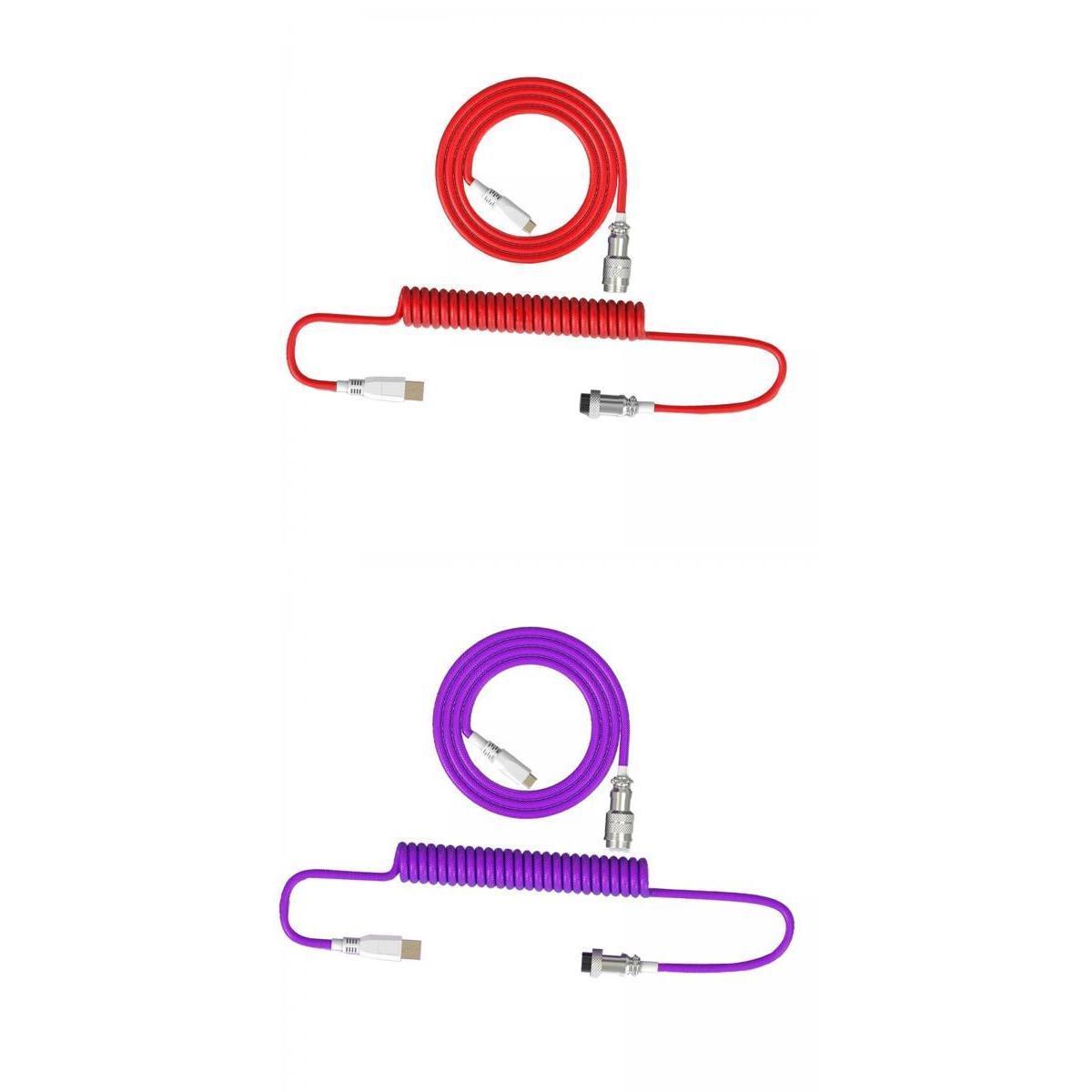 2PCS 2.2M Type-C Keyboard Cables Coiled USB for Mechanical Keyboard Metal