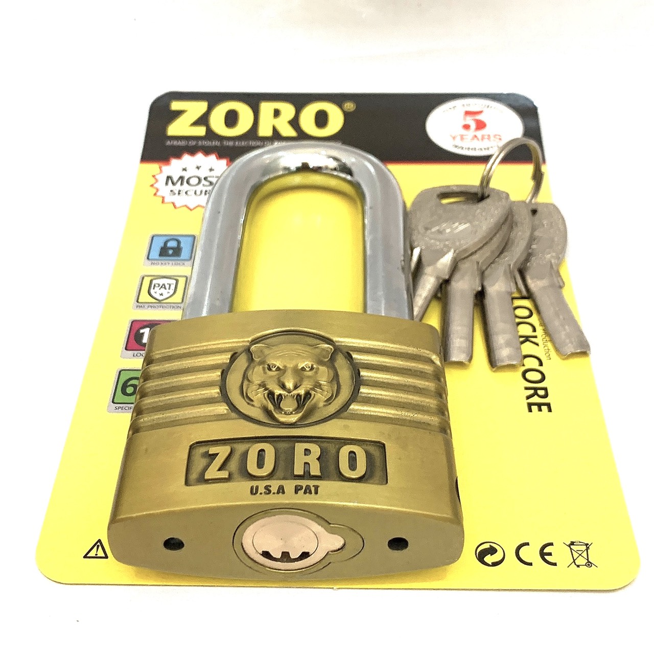 Ổ khóa ZORO 6 phân đầu cọp càng dài - khóa cửa càng dài chống gỉ chống cắt bền bỉ cao cấp