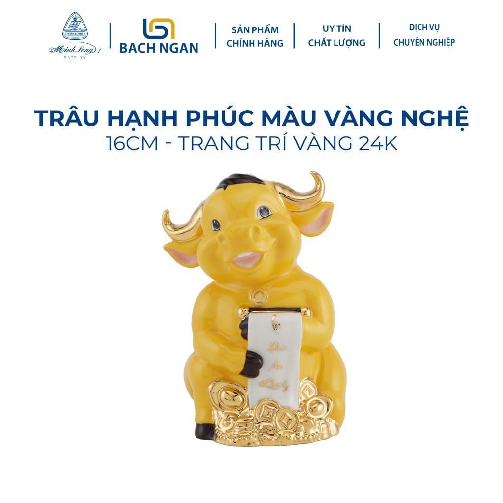 Tượng Trâu Phong Thủy Sứ Minh Long Hạnh Phúc 16cm nhiều màu dùng trang trí nhà cửa, nội thất, ô tô