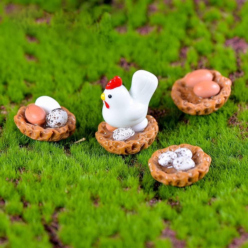 Tiểu cảnh mini ️ Mô hình ổ gà ấp trứng trang trí tiểu cảnh, sen đá, sân vườn
