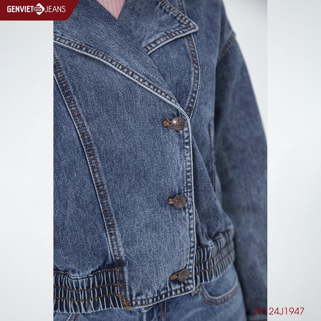 Áo Khoác Jeans Nữ Cổ Biker GENVIET TK124J1947