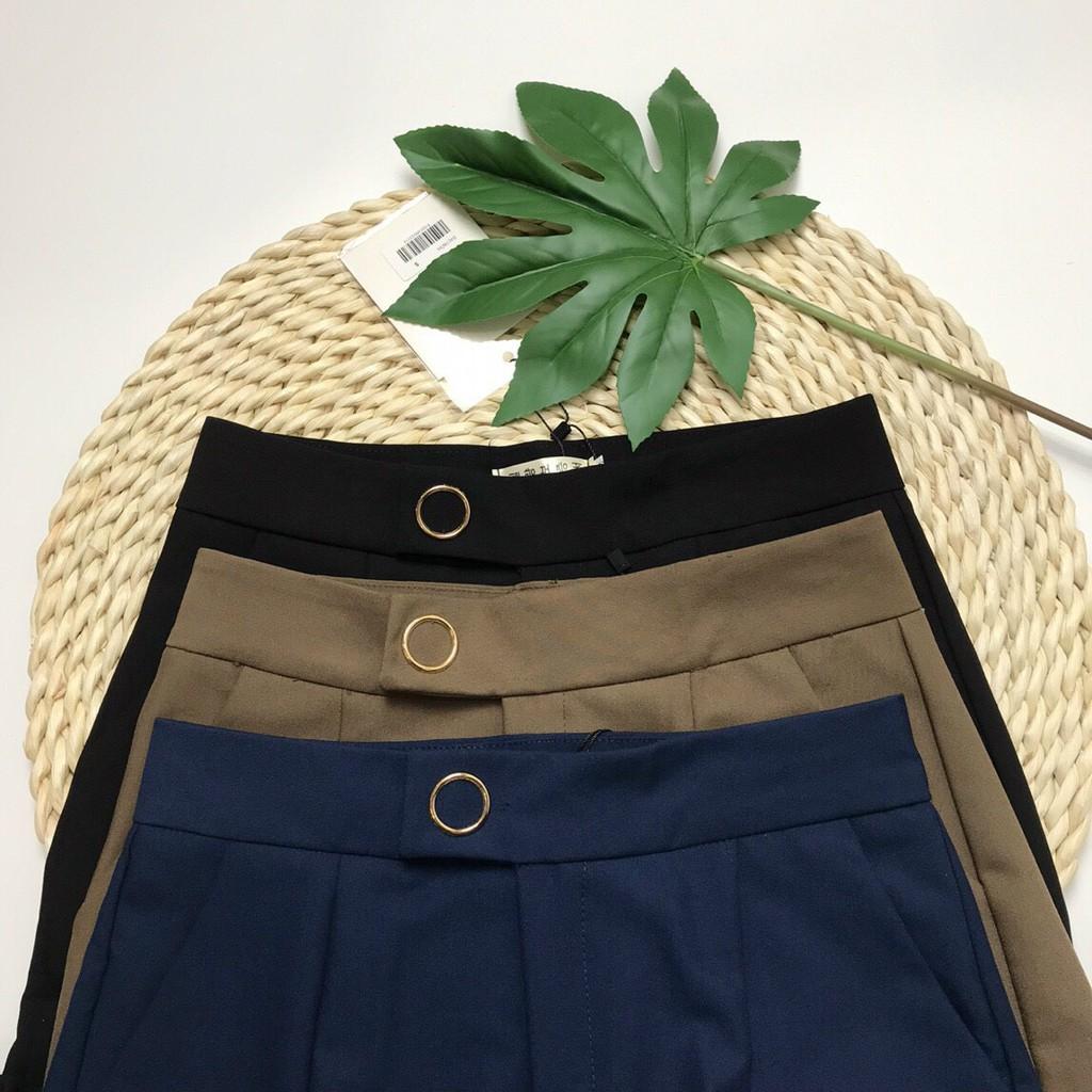 Quần baggy gấu lệchQuần nữ công sở khuy tròn 3 màu chất vitex mịn dầy sành điệu cho nữ