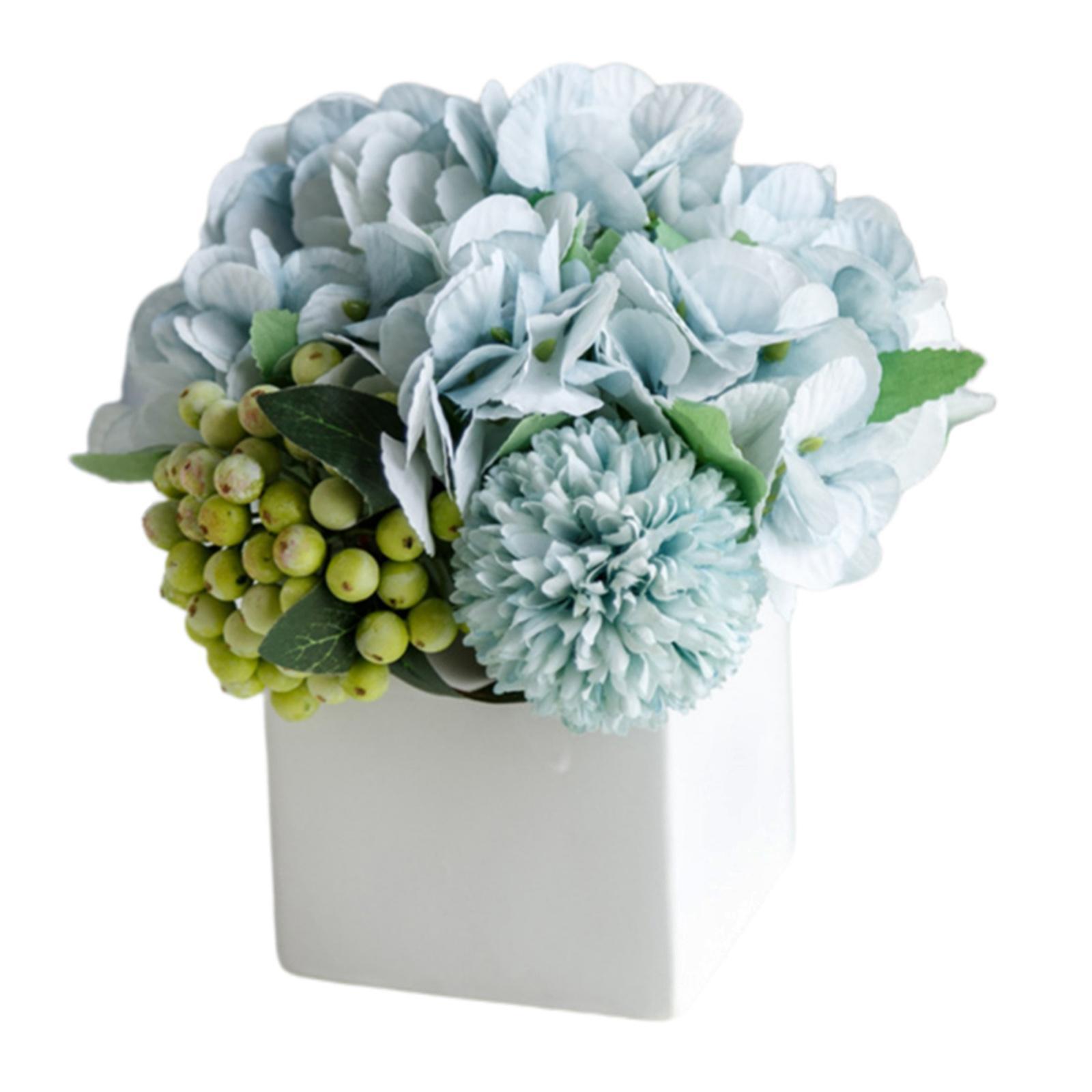 3 Pieces Artificial Silk Flowers in Ceramic Vase Hydrangea for Office Decor