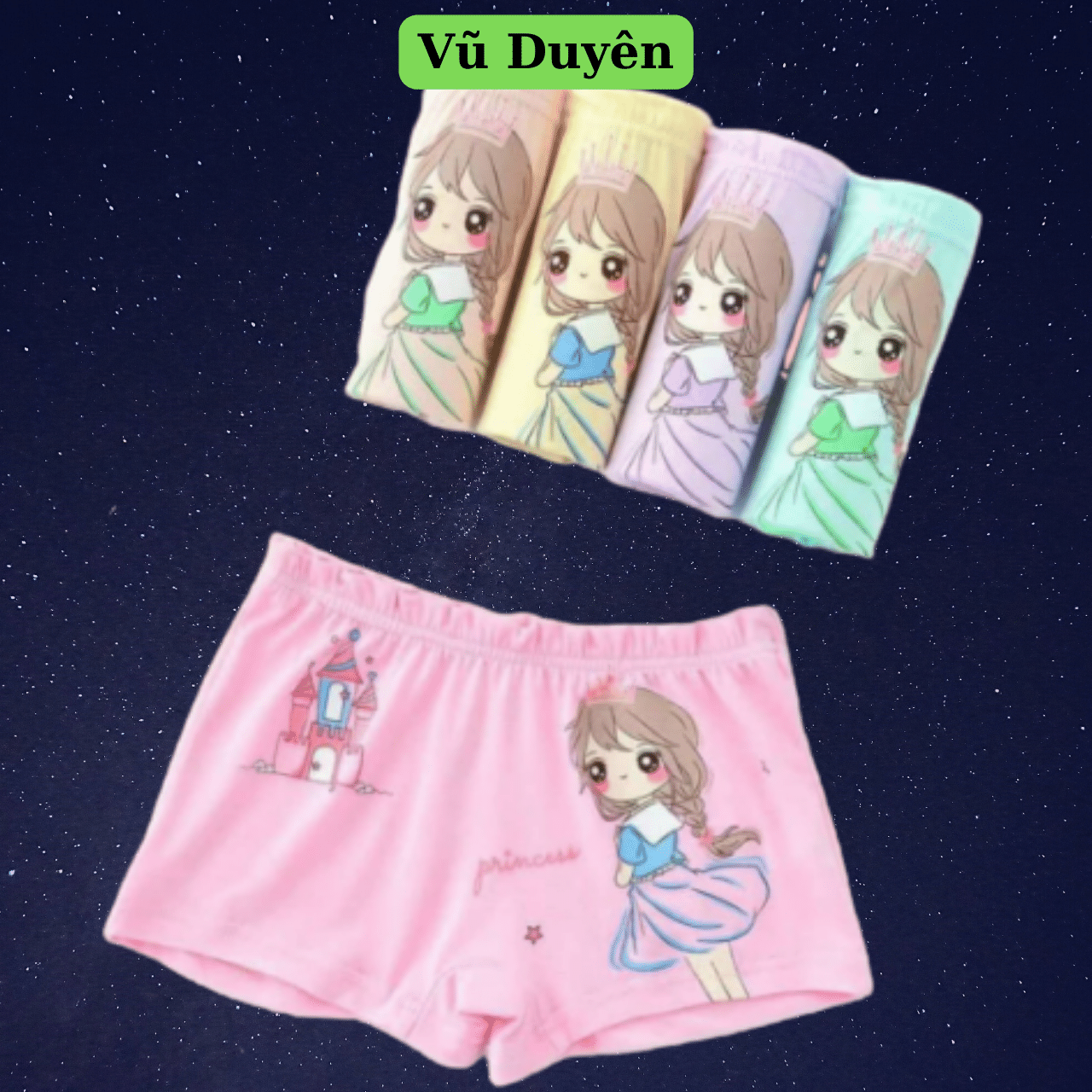 Set 5 quần chip Princess cotton lạnh cho bé gái từ 9kg đến 38kg