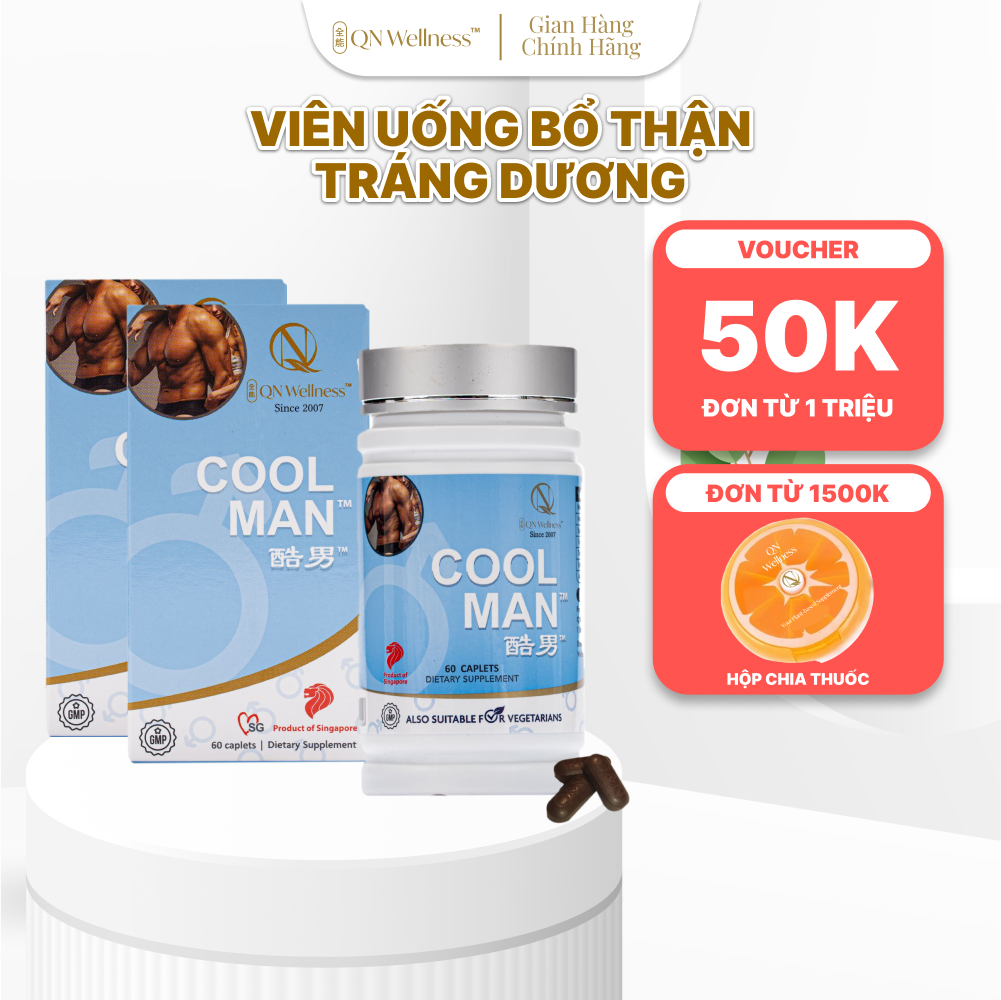 Combo Ưu Đãi Viên Uống Bổ Sung Cho Nam Giới Cool Man QN Wellness Bổ Thận Tráng Dương, Củng Cố Gân Cốt, Hỗ Trợ Sáng Da, Tăng Cường Thể Chất & Hệ Miễn Dịch - Hộp 60 Viên x 2