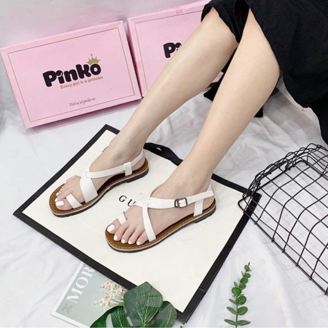 Sandal bản dày xỏ ngón quai chéo đế nâu