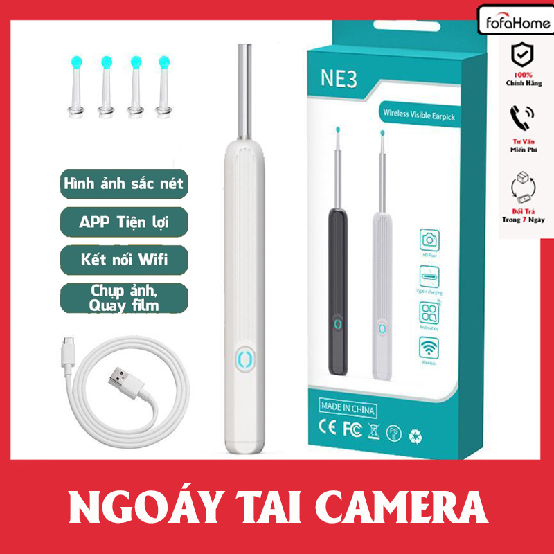 Dụng Cụ Lấy Ráy Tai NE3 Cơ Bản Có Gắn Camera Nội Soi Full HD Đa Năng Hình Ảnh Sắc Nét, Pin Sạc