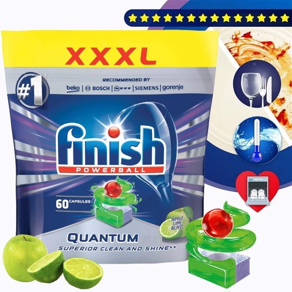 Túi 60 viên rửa bát Finish Quantum Dishwasher Tablets Apple Lime Blast QT025461 - hương chanh, táo