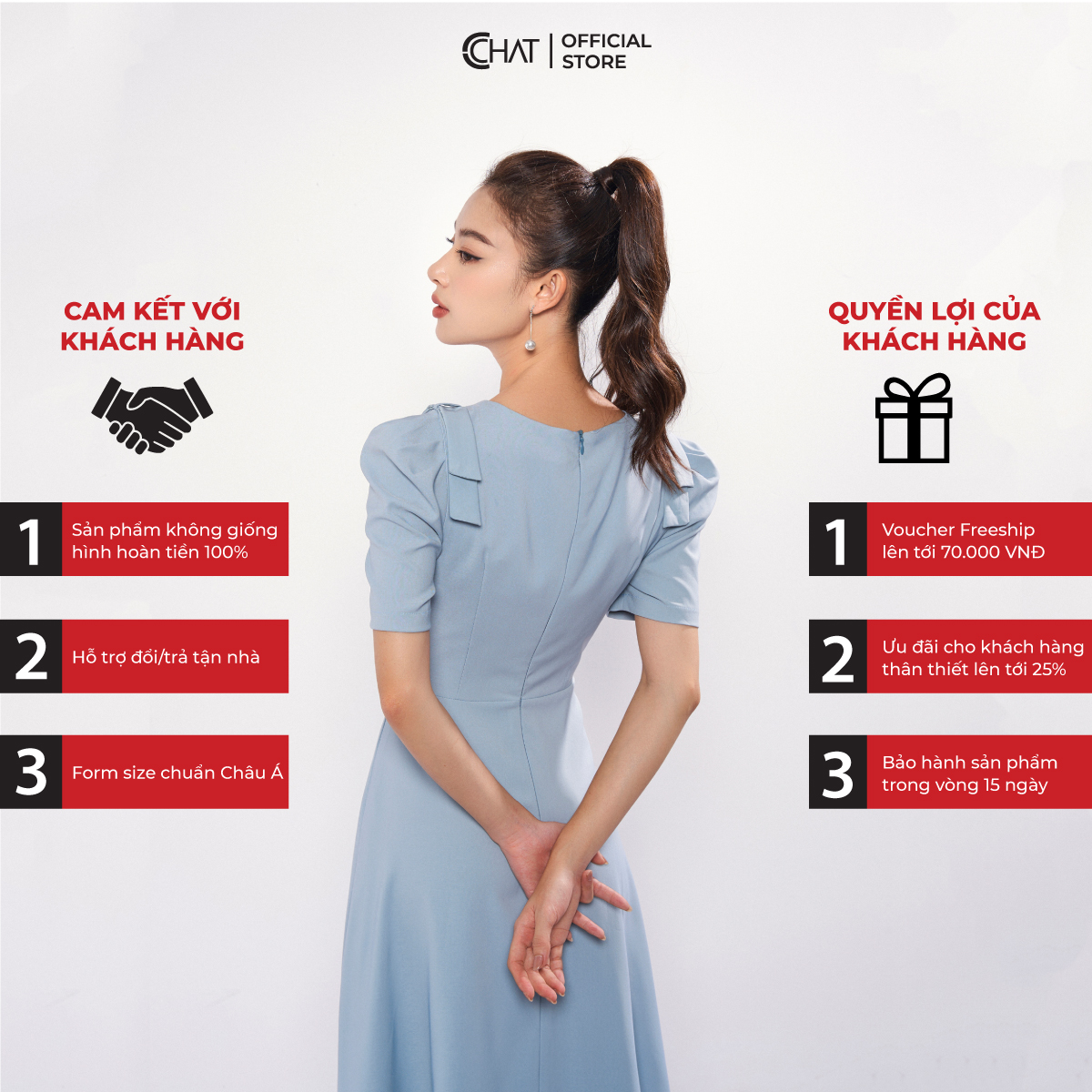 Đầm Nữ CCHAT Kiểu Cutout Ngực 2 Nơ Vai Dáng Xòe Chất Mango Cao Cấp 22VNE2010XT