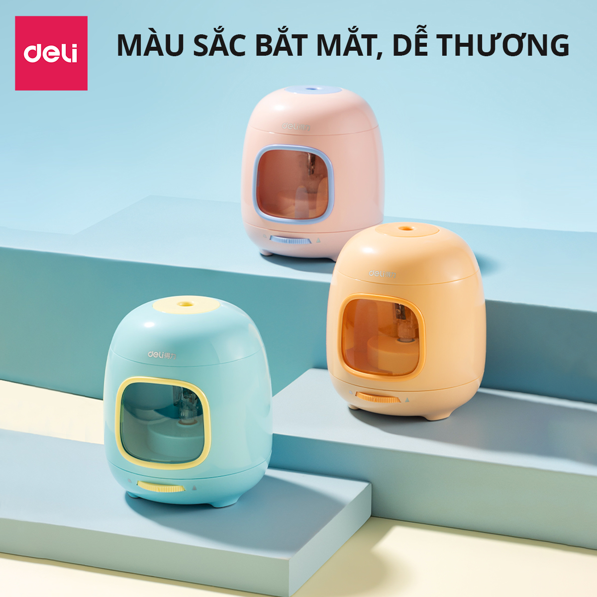 Gọt Bút Chì Điện Tự Động Deli Kèm Sticker Dễ Thương - 3 Chế Độ Tiện Lợi An Toàn Trẻ Nhỏ Học Sinh Văn Phòng Bút Chì Gỗ 2B