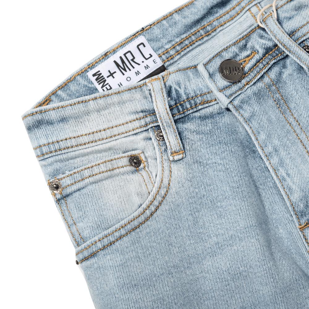 Quần jean dài nam cao cấp xanh denim MRC 0233 chất cotton cao cấp, form ôm vừa vặn, rách nhẹ trẻ trung - CUONG STORE