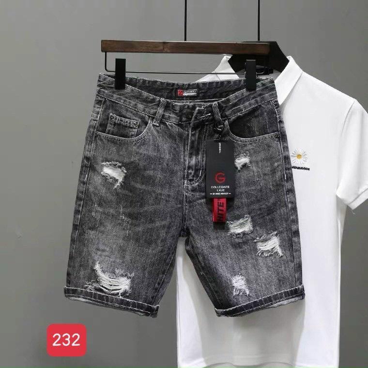 quần short jean nam xám rách nhẹ đẹp vải co giãn giá rẻ