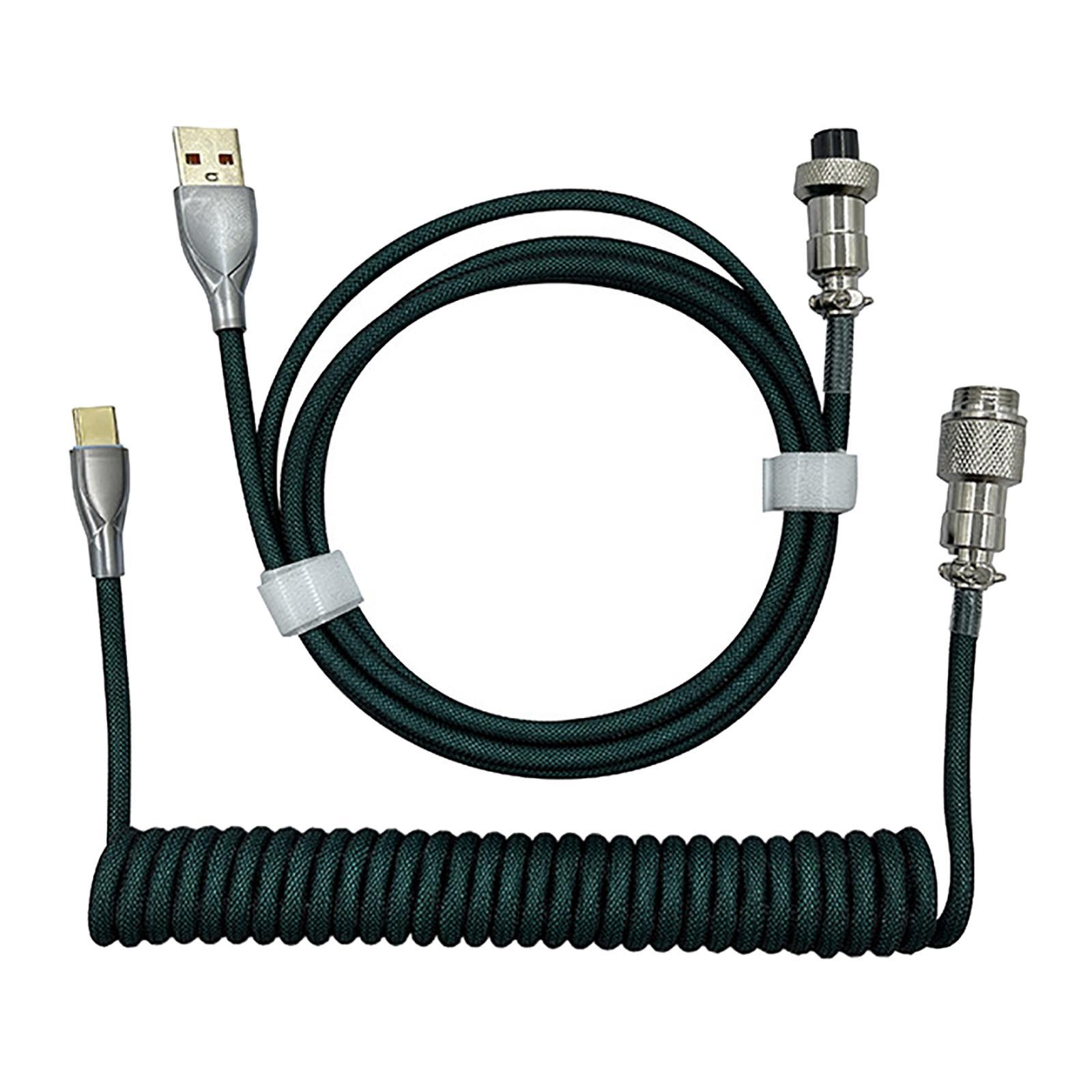 USB to Type C Coiled Cable with Aviation Plug Gaming Extendable for Mechanical Keyboard