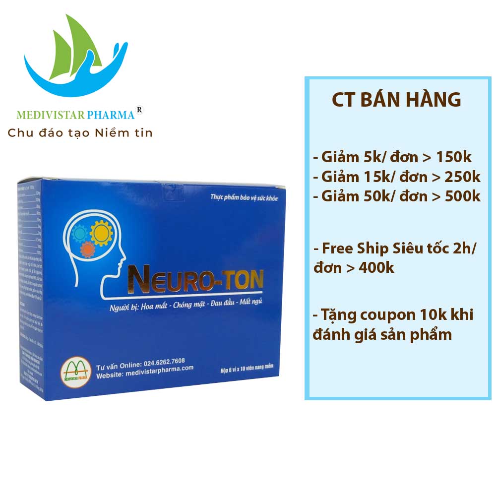 Combo 2 Hộp Bổ Não NEUROTON Hỗ Trợ Cải Thiện Mất Ngủ, Suy Giảm Trí Nhớ, Tăng Cường Tuần Hoàn Máu 60 Viên/Hộp