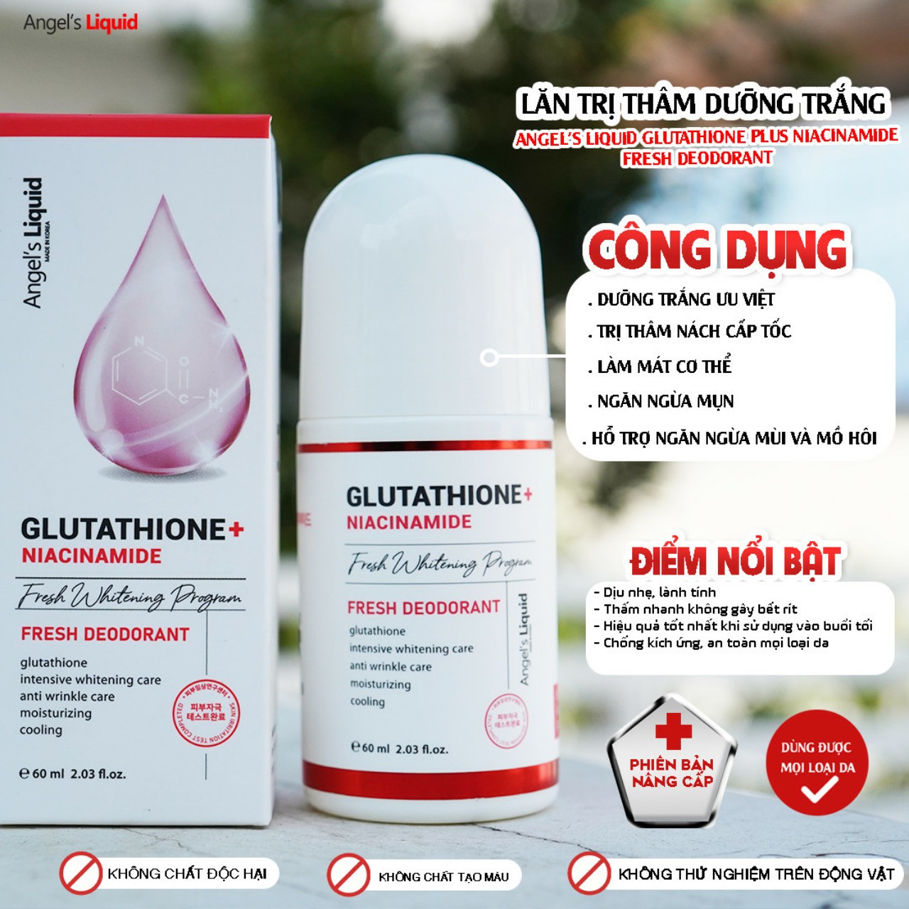 Lăn Nách Ngăn Mùi, Làm Trắng Angel’s Liquid Glutathione Fresh-Up Whitening Magic Deo Stick 60ml