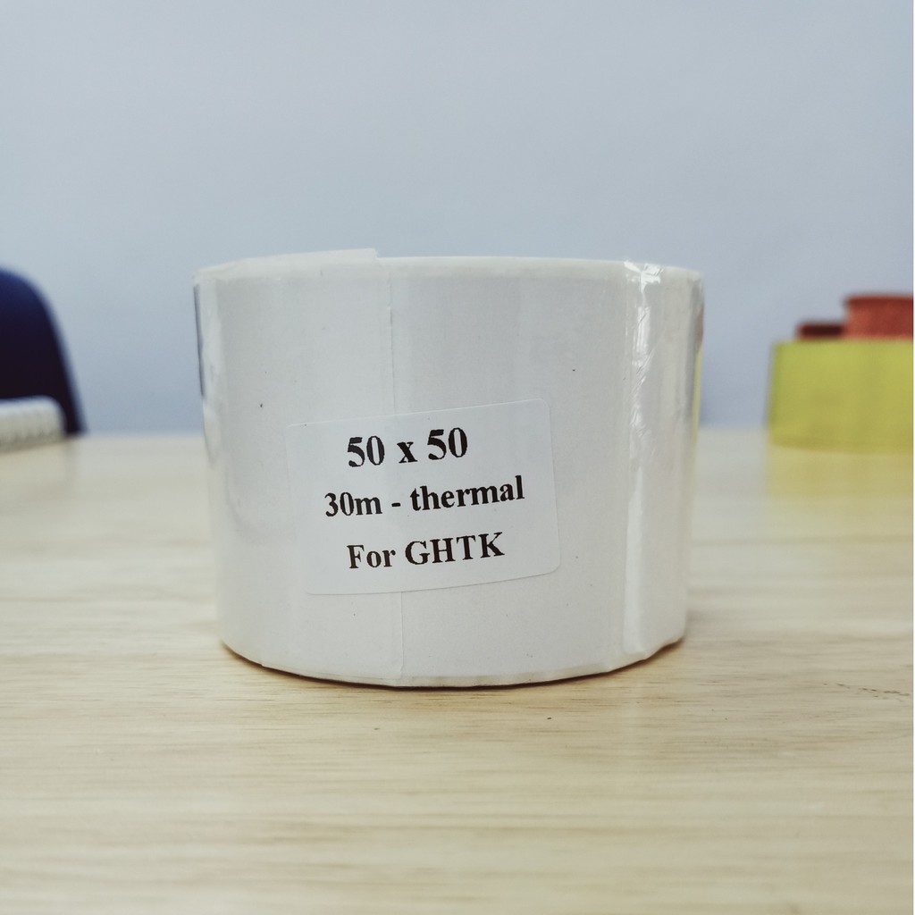 Tem nhiệt 50x50 in đơn hàng GHTK, Decal nhiệt 5x5cm cuộn 30m