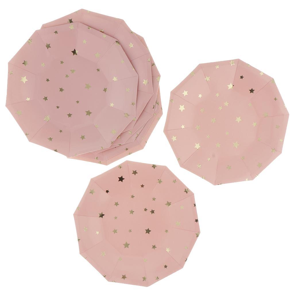8 Pieces Gilding Star Paper Plate Disposable Birthday Cake Tray Pink