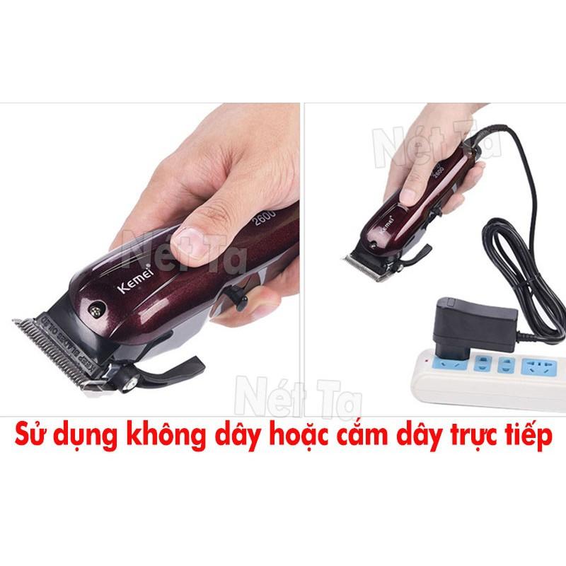 Tông đơ cắt tóc không dây Kemei KM-2600 chuyên nghiệp công suất mạnh mã 9W với pin Lithiumion siêu khủng có thể sử dụng cắm điện trực tiếp thích hợp sử dụng salon, tiệm tóc cắt tóc người lớn và trẻ em