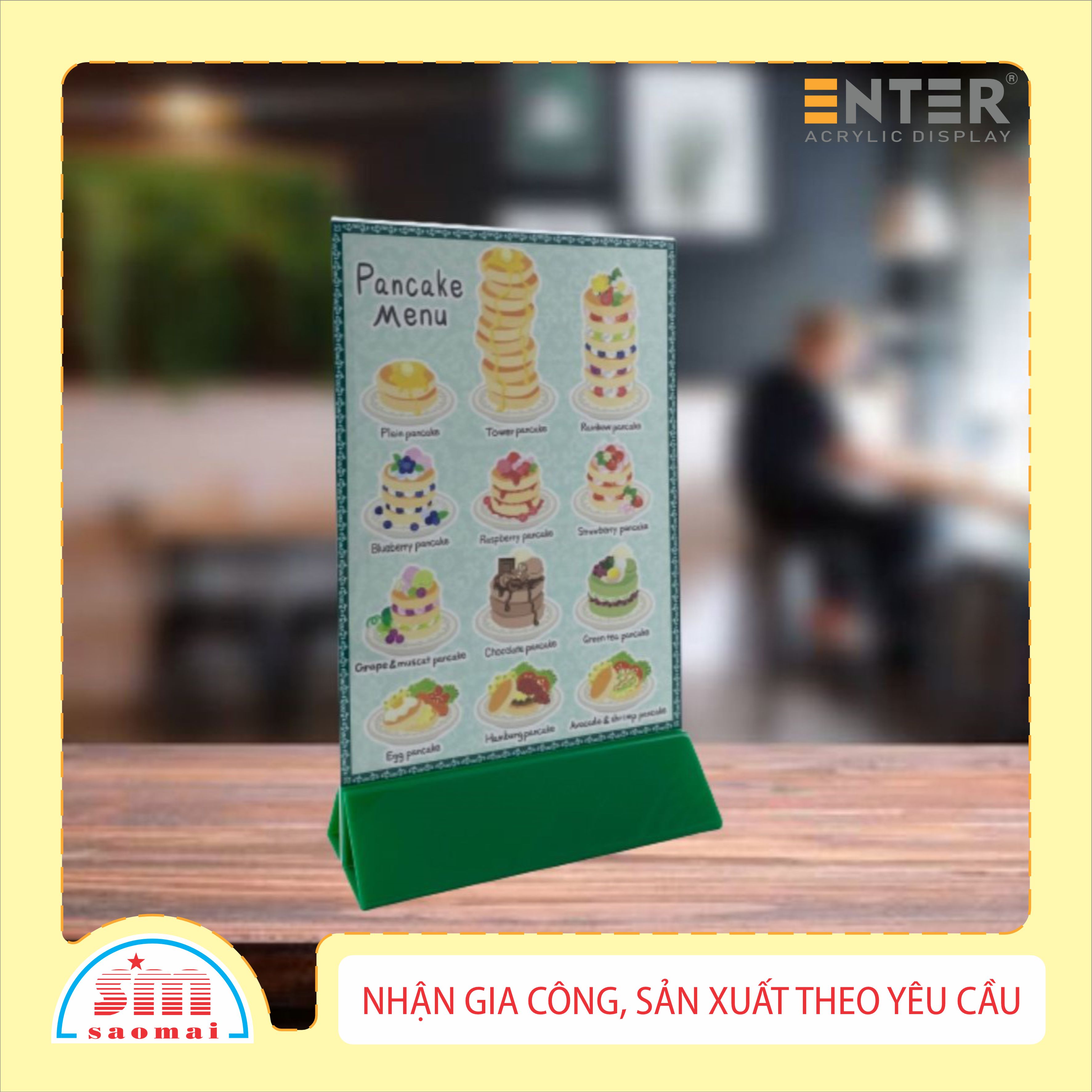 Kệ mica 2 mặt Enter E09-A LR 100x200mm đế lùa uốn chân chữ A