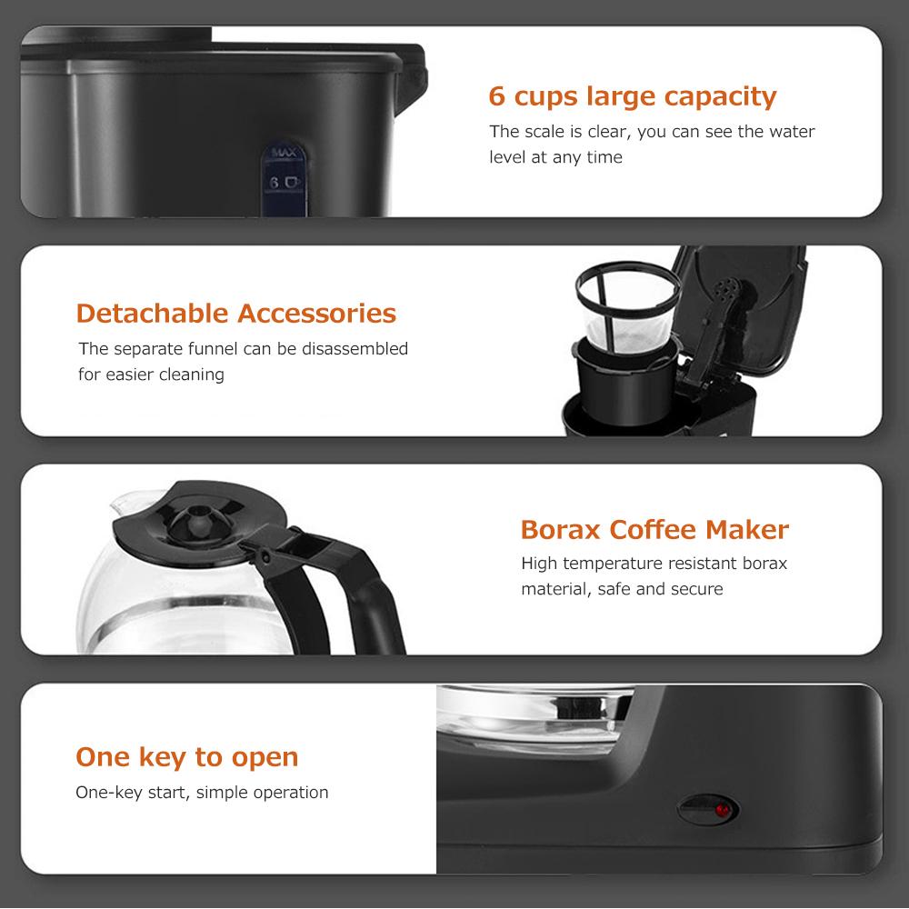Coffee Maker Small Home Portable Automatic American Drip 600W Large Capacity Office Household Coffee Maker