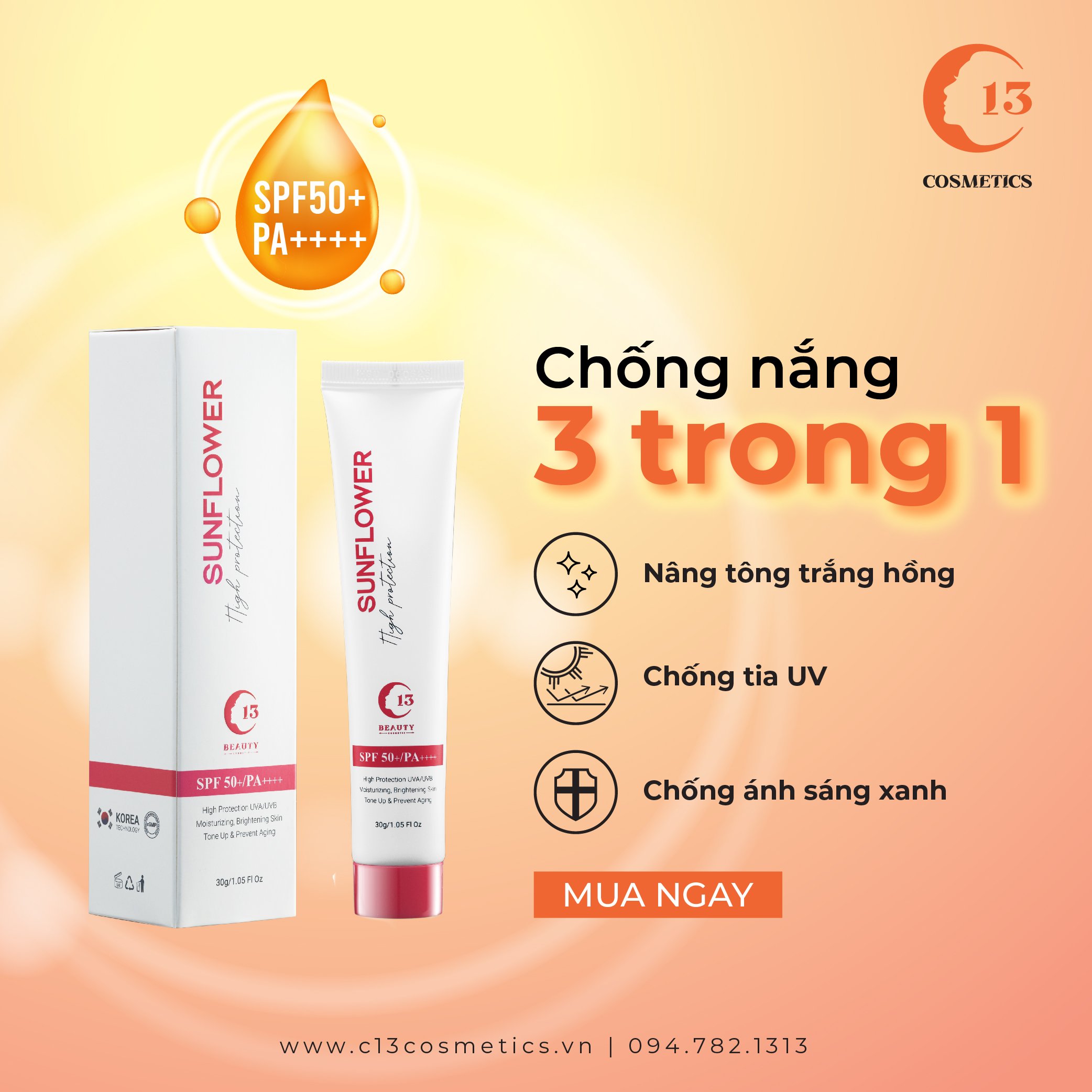 Combo Da Trắng xinh - Tự tin đón nắng C13 Cosmetics Thu Trang