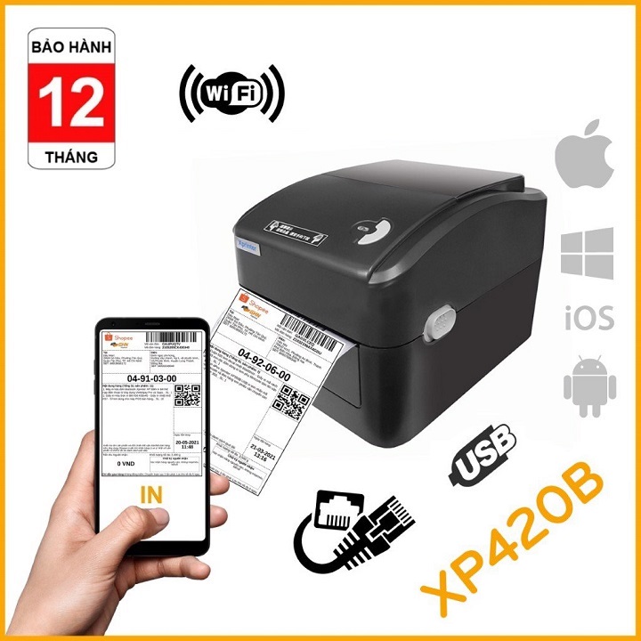 Máy in tem mã vạch Xprinter XP-420B (USB + LAN) - Hàng nhập khẩu