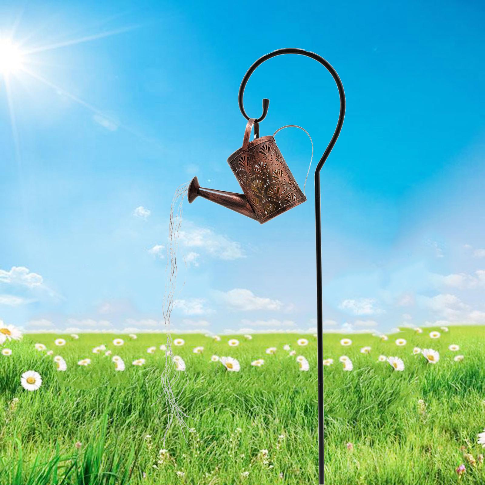 Solar Waterfall Outdoor Light LED Watering Can Waterproof Outdoor Garden Art Lamp Decoration