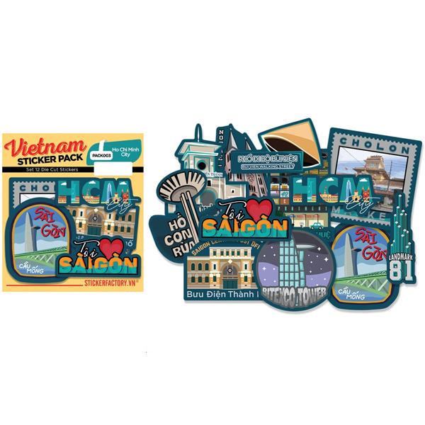 Bộ 12 Hình Dán Ho Chi Minh City - Die Cut Sticker Pack - Stickerfactory PACK003