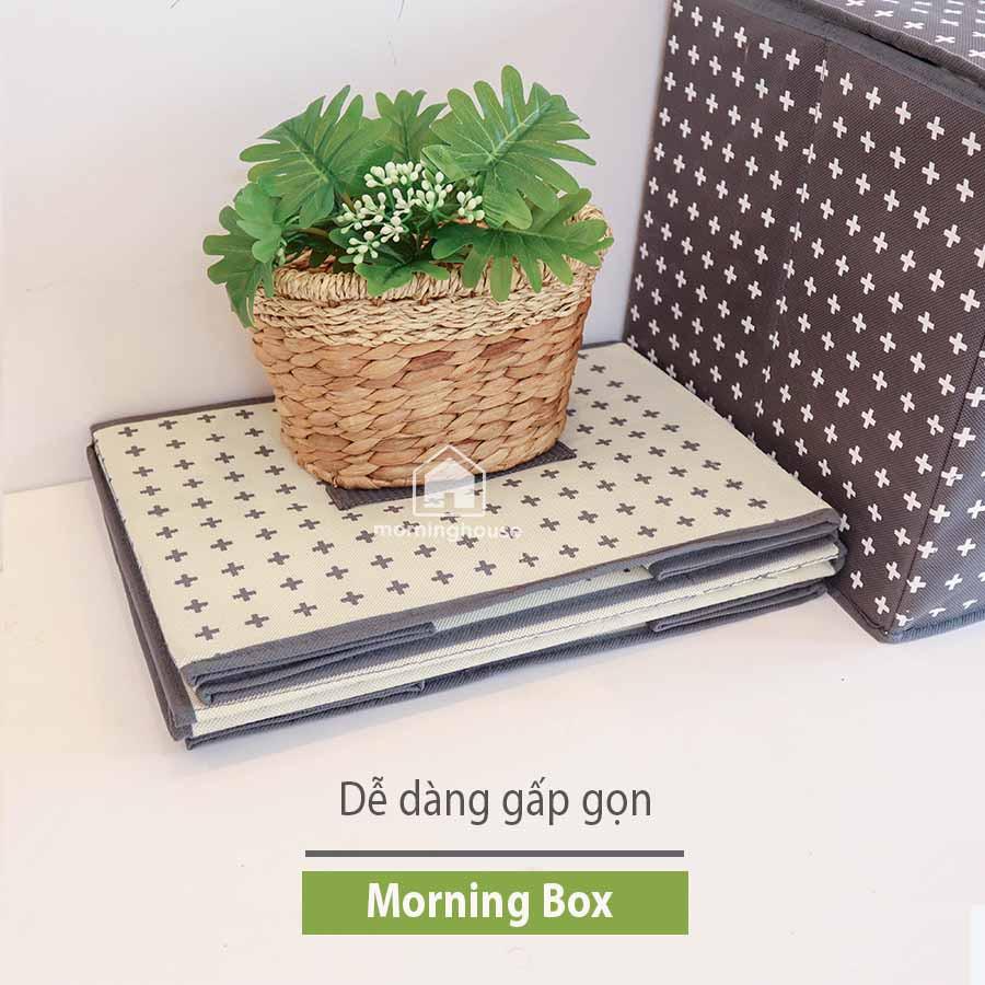 Combo Hộp Đựng Quần Áo Gấp Gọn Có Nắp Morning House Kem In - From vải cứng cáp, gấp gọn rất tiện, phù hợp để quần áo, vật dụng cá nhân