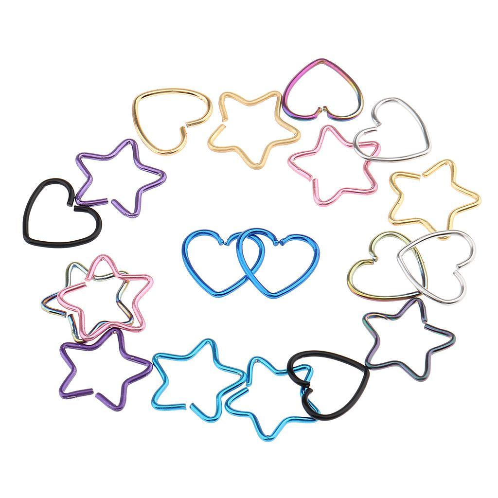 20pcs Heart/Star Shape Lip Nose Piercing Jewelry Hoop Rings Stud