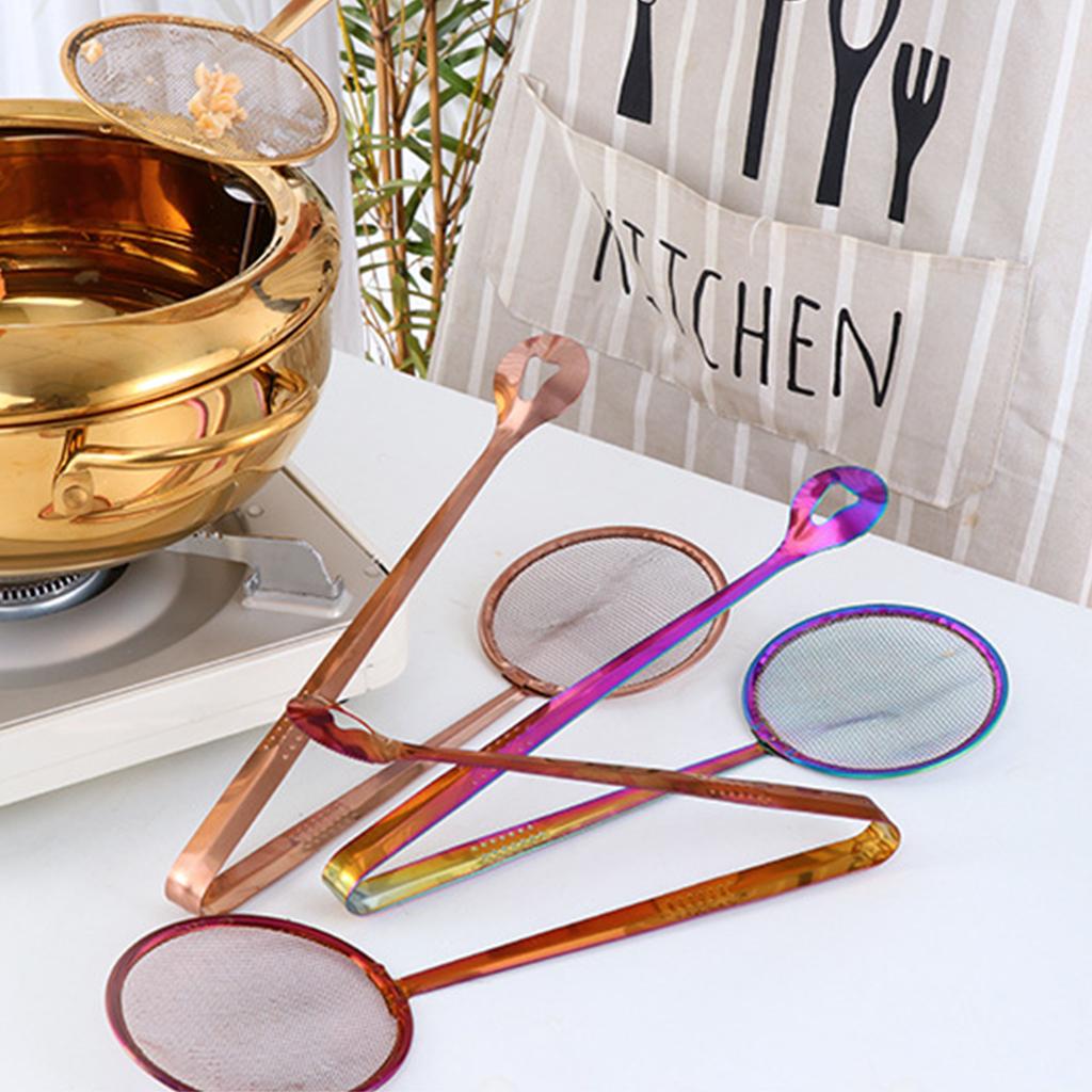 Stainless Steel Fine Mesh Strainer Oil-Frying Filter Spoon Ladle Colander Clip Skimmer for Fried Food, Salad, BBQ Multi-functional Kitchen Tool 2 in 1