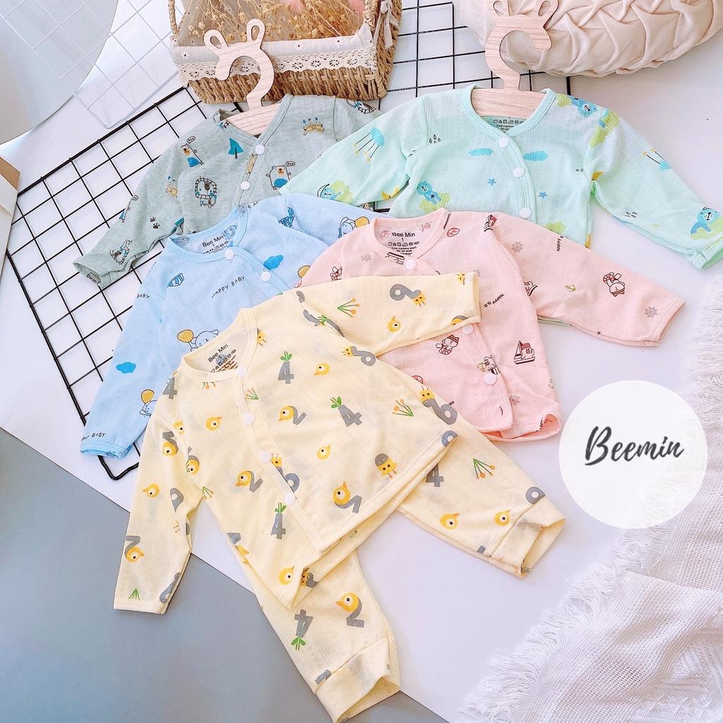 Bộ Dài Tay Cài Lệch Sơ Sinh Chất Thông Hơi  Họa Tiết Động Vật Cho Bé   Hàng Bee Min