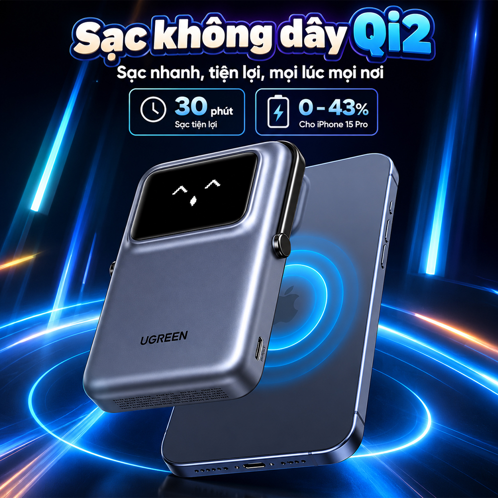 Sạc dự phòng từ tính Ugreen Uno Power Bank Magnetic Wireless 20W 10000mAh PB572 - Hàng chính hãng