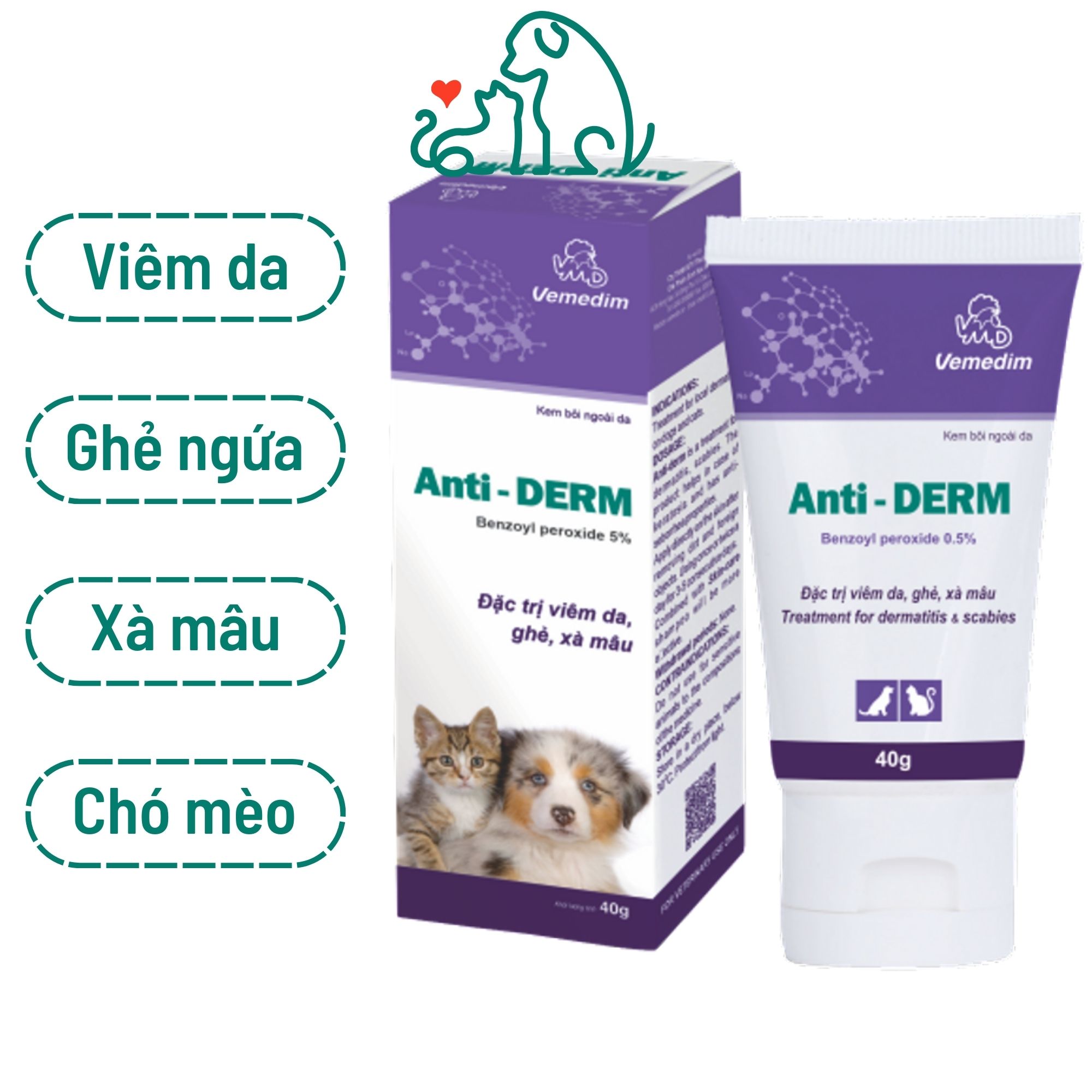 Anti Derm Vemedim tri viêm da xà mâu ghẻ ngứa chó mèo