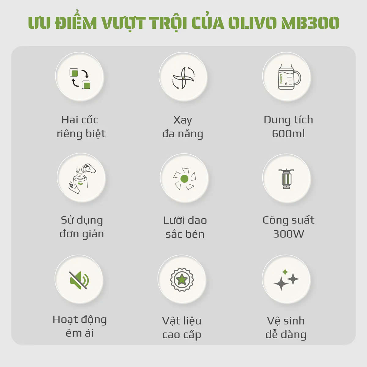 [Hàng chính hãng] Máy xay sinh tố đa năng Olivo MB300 - 2 Cốc Xay - Xay Đá Bào, Sinh Tố, Smoothie - Dung Tích 600ML - Livo Making Life Easier