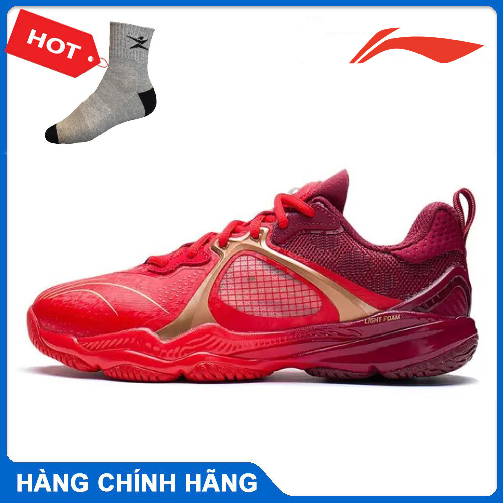 Giày cầu lông lining nam AYAS014-2 mẫu mới siêu hot màu đỏ-tặng tất thể thao bendu chính hãng