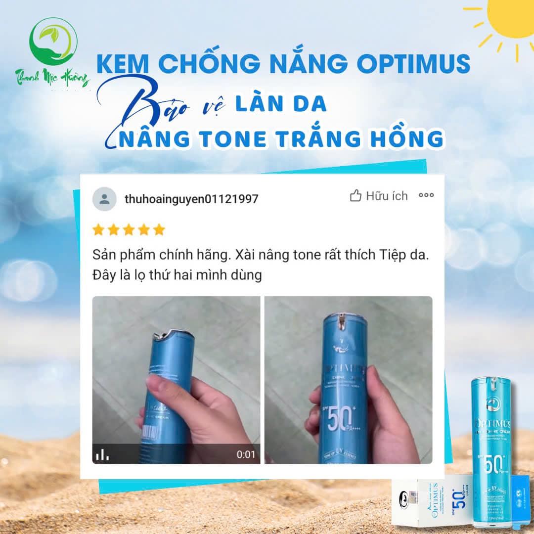 Kem Chống Nắng Thanh Mộc Hương Optimus Anti Shine Chống Trôi Nâng Tone Bảo Vệ Da SPF50+ PA++++ 50ml