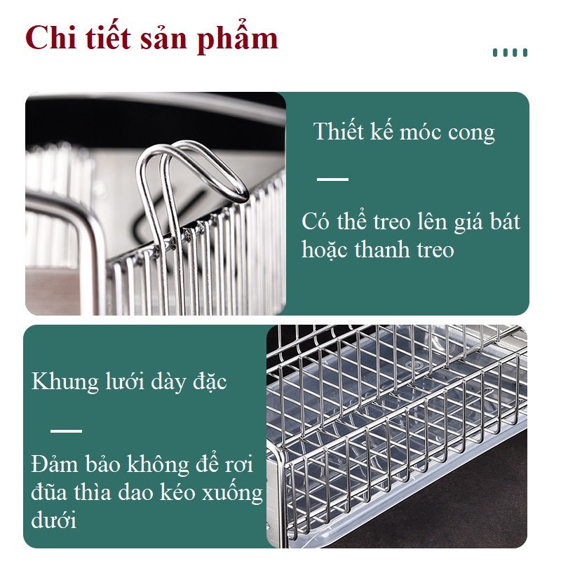 Khay để đồ Nhà Bếp Đặt Bàn 2 Ngăn Inox SUS 304- Khay đựng Đũa Muỗng Chống Han Gỉ