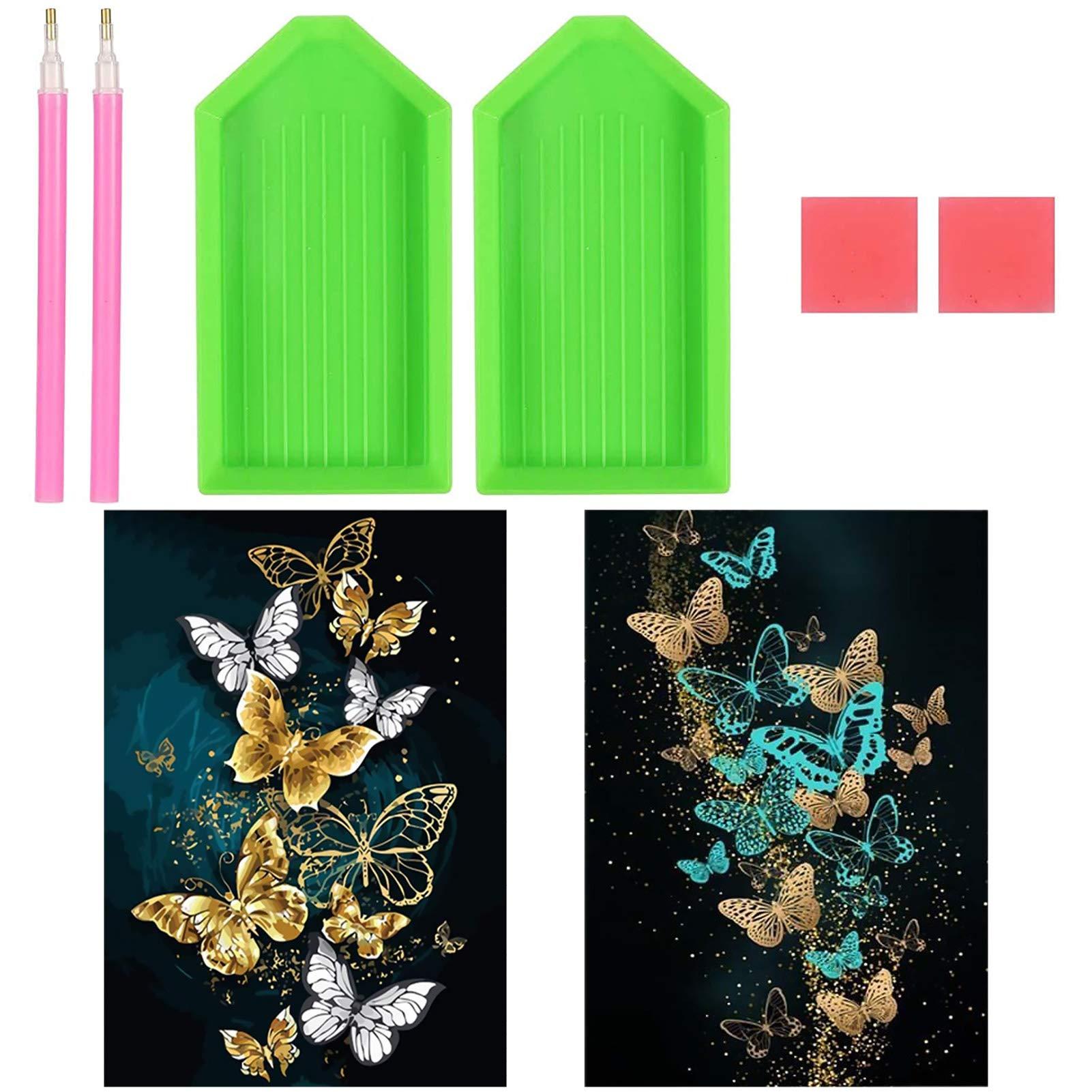DIY 5D Diamond Paint, 2 mảnh Cross Stitch Kit thêu bộ dụng cụ vẽ kim cương cho phòng ngủ Sticker Wall Sticker, Butterfly