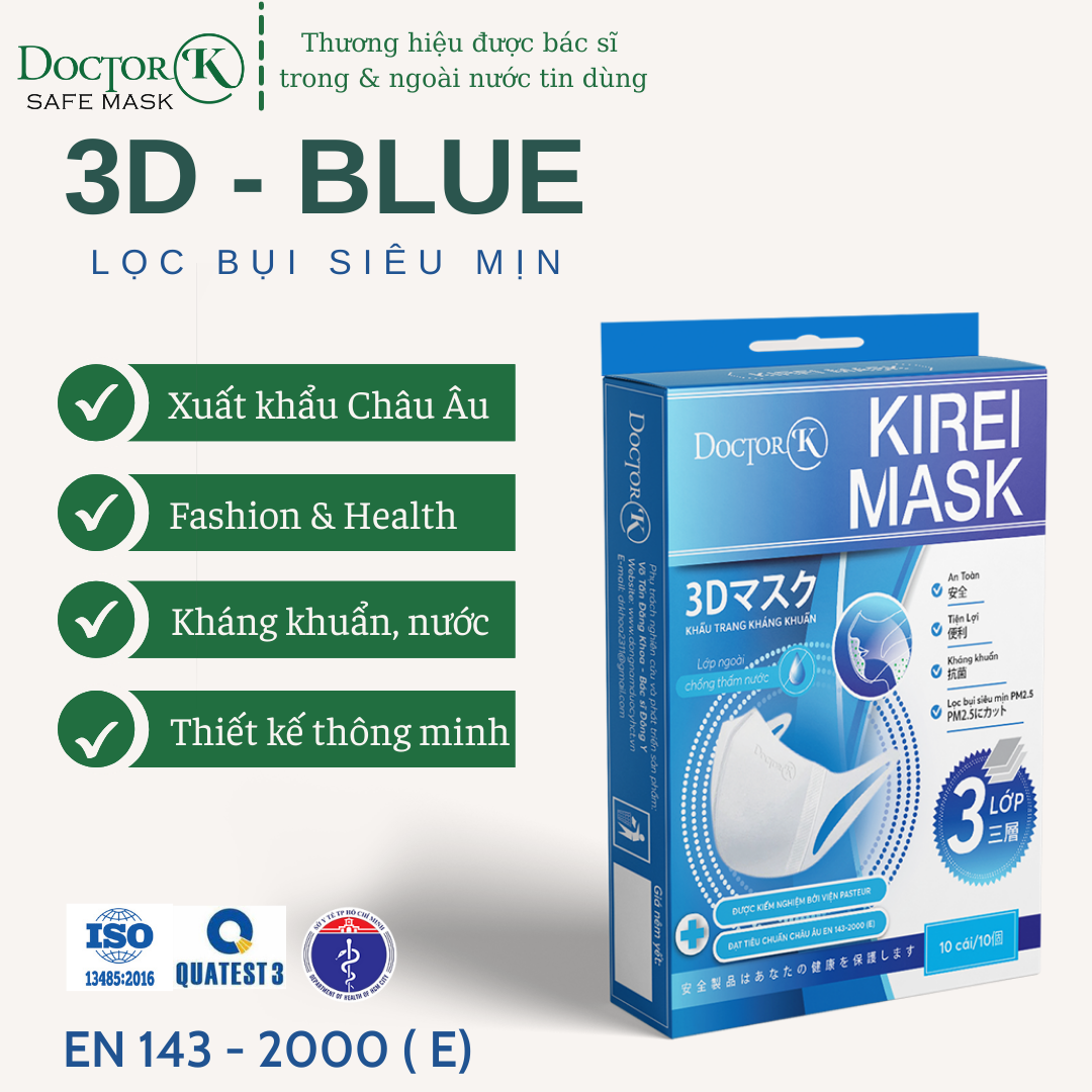 &lt; 1 Hộp 10 CÁI&gt; Khẩu trang kháng khuẩn 3D Mask  người lớn- Sản xuất chuẩn theo Form 3D Unicharm Nhật Bản - thương hiệu Doctor K - an tâm sử dụng