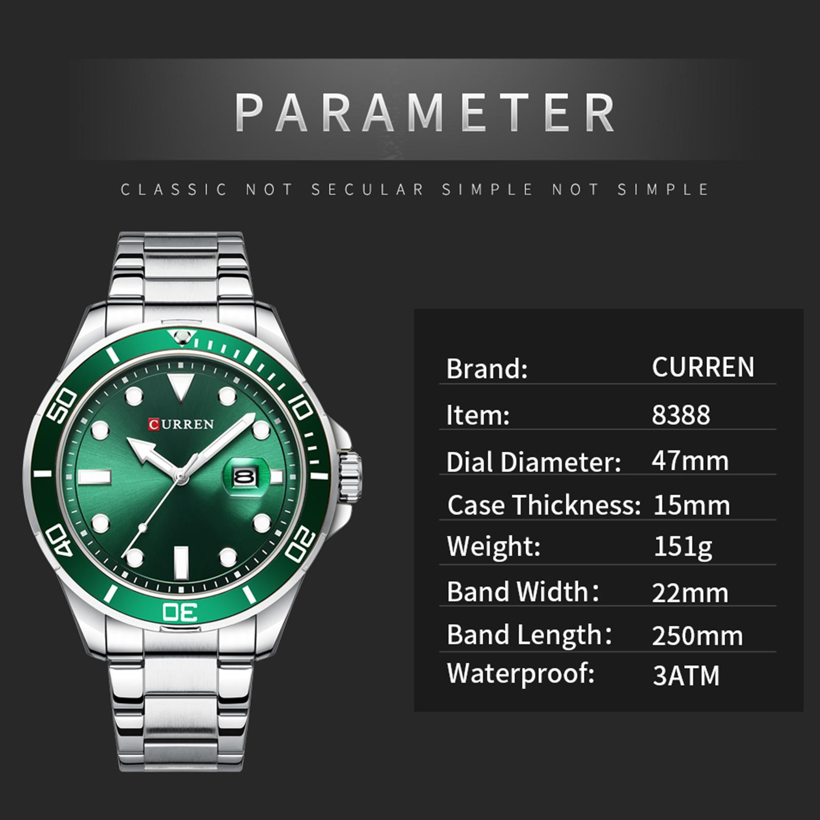 Đồng hồ CURREN Men Quartz cổ điển với dây đeo bằng thép không gỉ phát sáng 3ATM Chống thấm nước