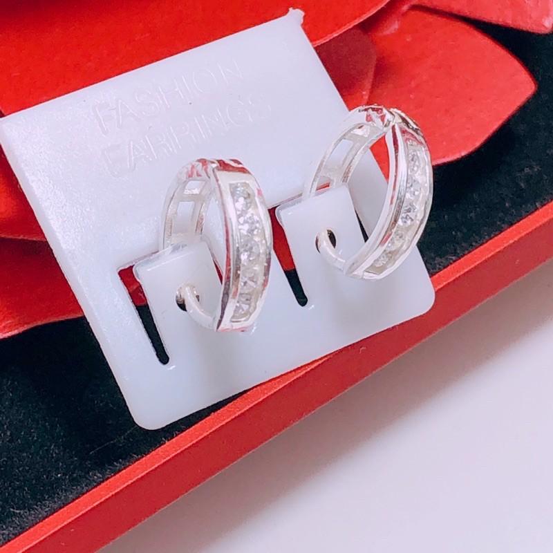 Bông tai, khuyên tai vòng tròn gắn đá xinh xắn -