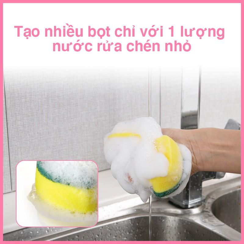 Miếng Bọt Biển Rửa Chén MyJae 2 Mặt, Mút Xốp Rửa Bát Đa Năng Kèm Miếng Nhựa Hít Kê 11.3cm x 7.8cm x 2.7cm (2 Miếng/Gói)